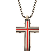Men's steel and red plated cross pendant with chain