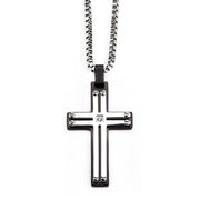 Men's Black Cross Pendant with Clear CZ and Steel Screws