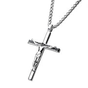 Men's Cross Pendant with Black CZ Jesus Christ Crucifix 