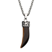 Men's Stainless Steel with Tiger Eye Stone Horn Pendant