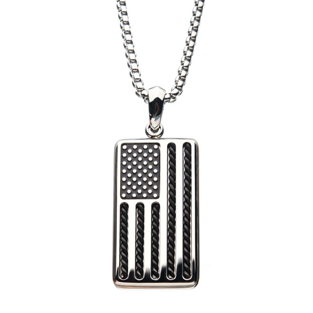 Stainless Steel American Flag Dog Tag Necklace