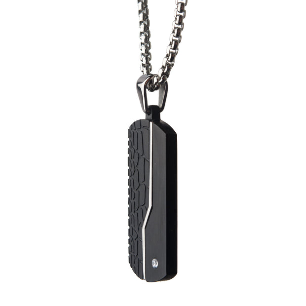 Men's Thin Line Crocodile Dog Tag Pendant with Clear CZ