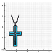 Hammered Blue Line Cross with CZ Stainless Steel Pendant