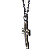 Men's Hammered Black, Gold Plated Cross Pendant with CZ 