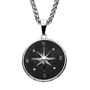 Stainless Steel and Black Plated Compass Pendant 