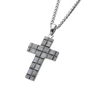Men's stainless steel weave pattern cross necklace