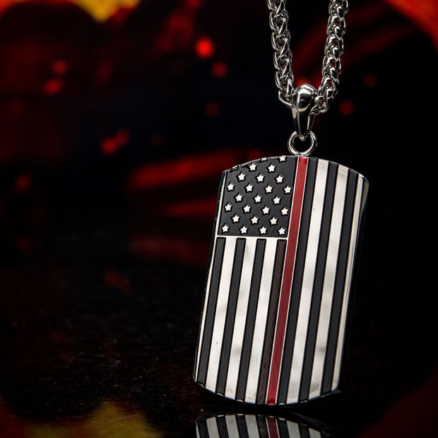  Thin Red Line American Flag Dog Tag Enamel Pendant 