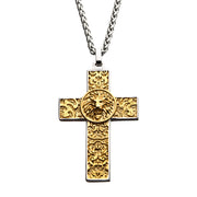 Men's Steel with Gold IP Nymeria Lion Cross Pendant with Chain