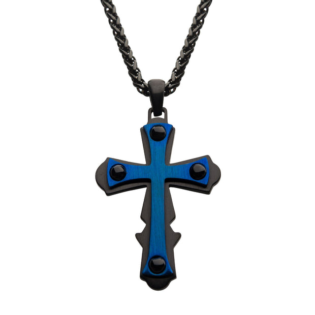 Men's 18K Gold Plated with Black Agate Stone Cross Pendant