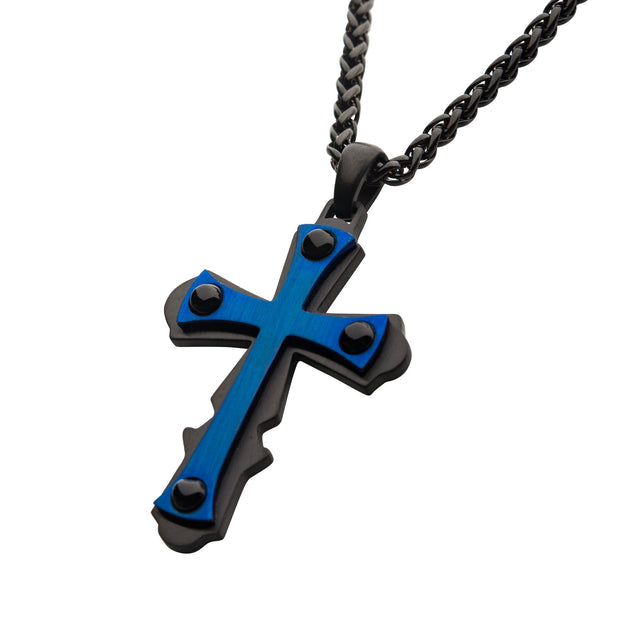 Men's 18K Gold Plated with Black Agate Stone Cross Pendant