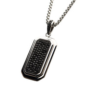 Men's Stainless Steel Dog Tag Pendant with Black CZ Inlay