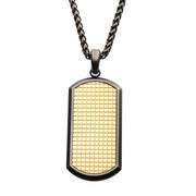 Men's Gunmetal Plated with 18K Gold Plated Grid Inlay Dog Tag Pendant