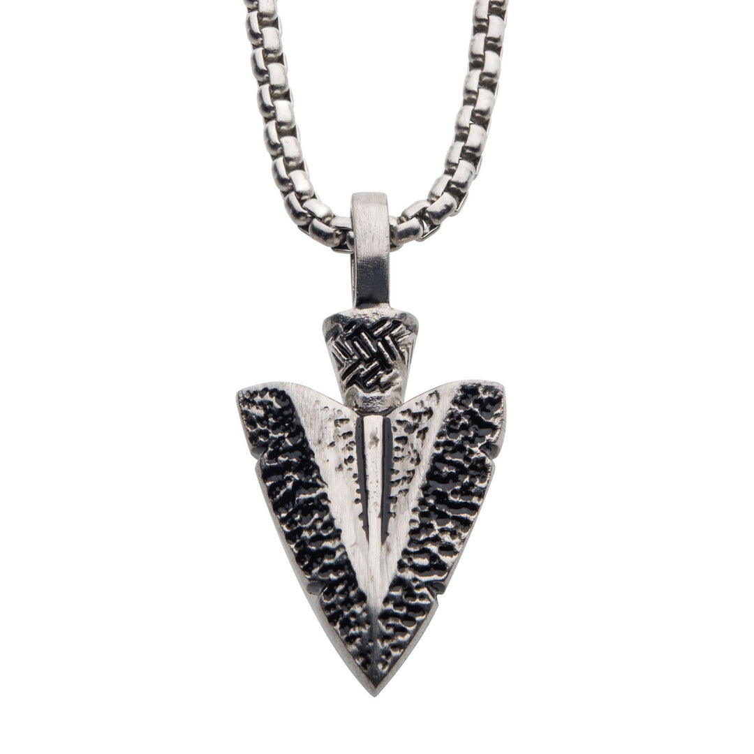Men’s Antiqued Steel Arrowhead Pendant Necklace