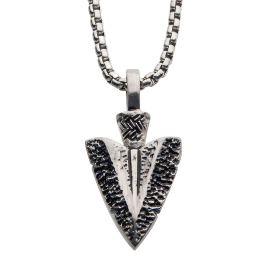 Men’s Antiqued Steel Arrowhead Pendant Necklace