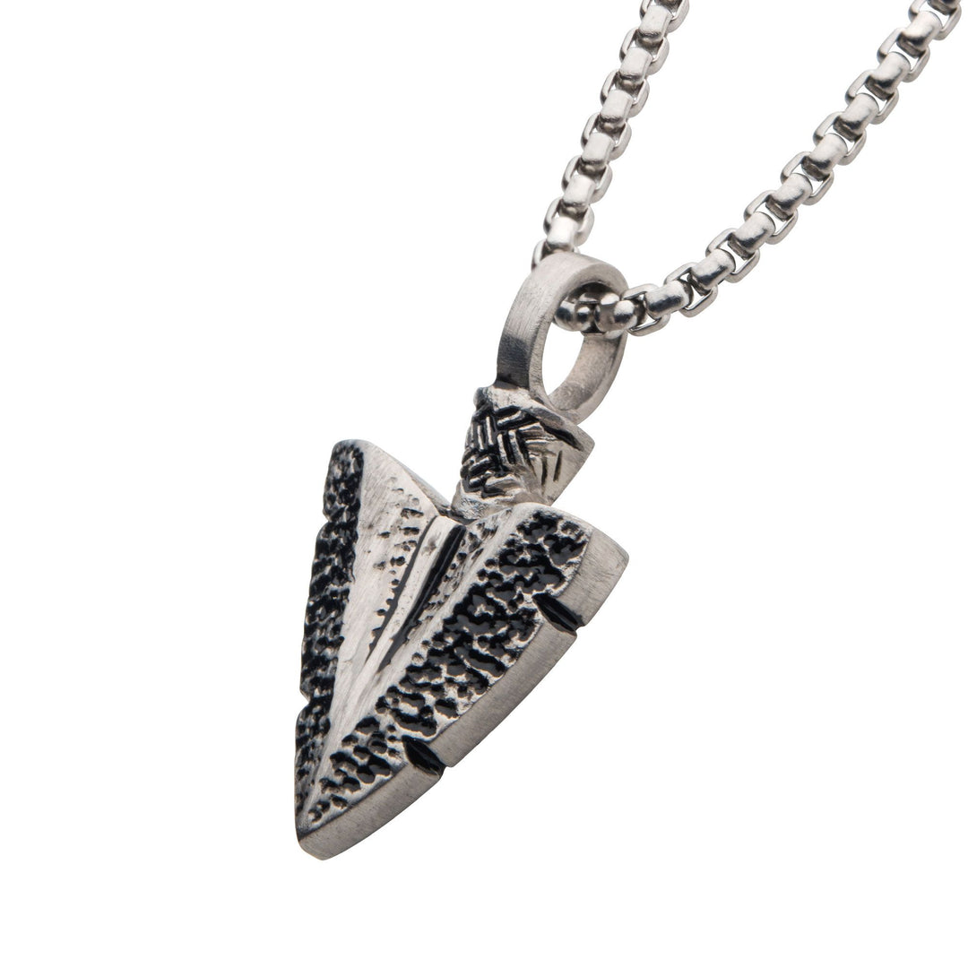 Men’s Antiqued Steel Arrowhead Pendant Necklace