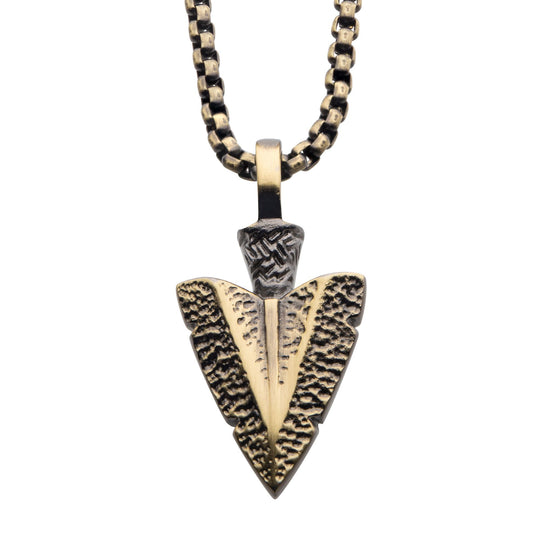 Men’s Antiqued Gold Arrowhead Pendant Necklace