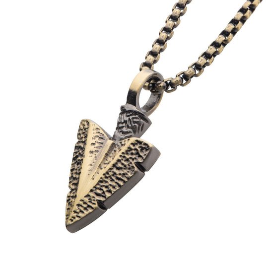 Men’s Antiqued Gold Arrowhead Pendant Necklace