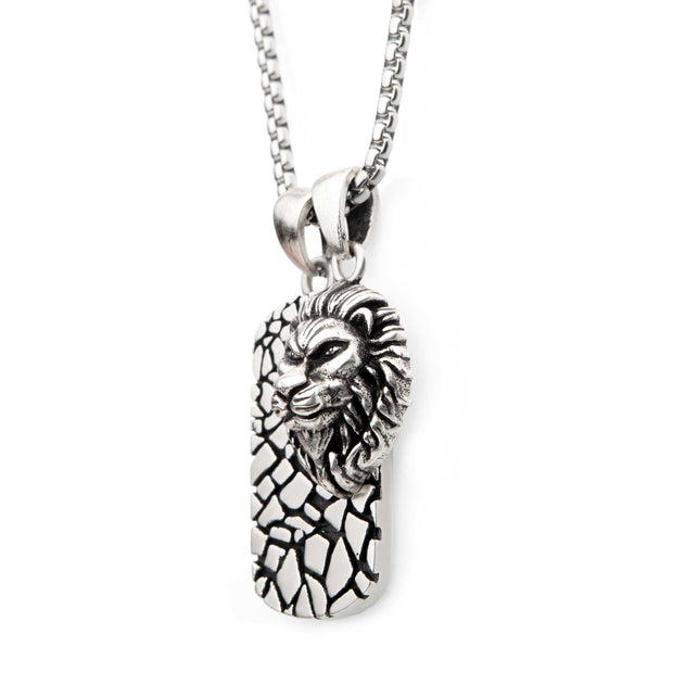 Men's stainless steel with 3D lion head dog tag pendant