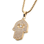 Men's 18K Gold Plated with 94 pcs CZ Hamsa Pendant