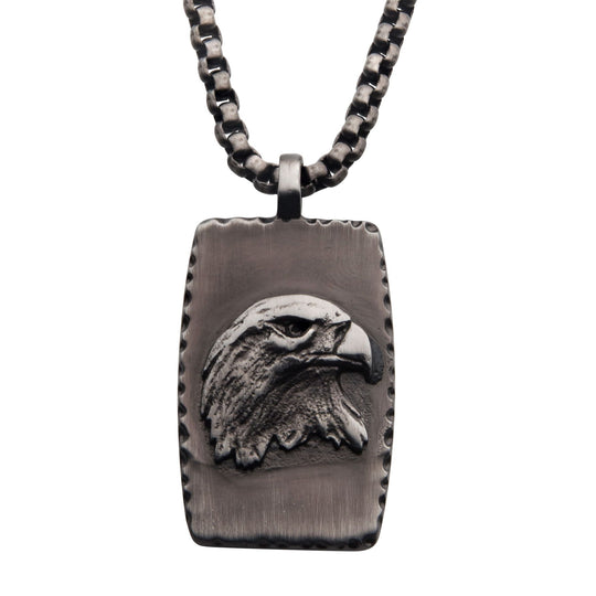 Men’s Gunmetal Eagle Dog Tag Pendant Necklace