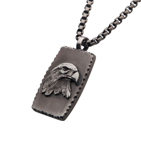 Men’s Gunmetal Eagle Dog Tag Pendant Necklace