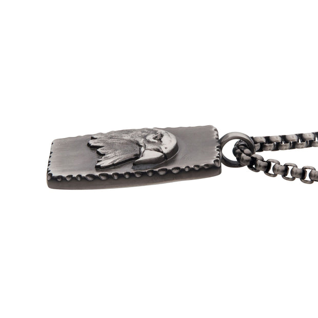 Gun Metal IP Eagle Inlay Dog Tag Pendant with Round Box Chain