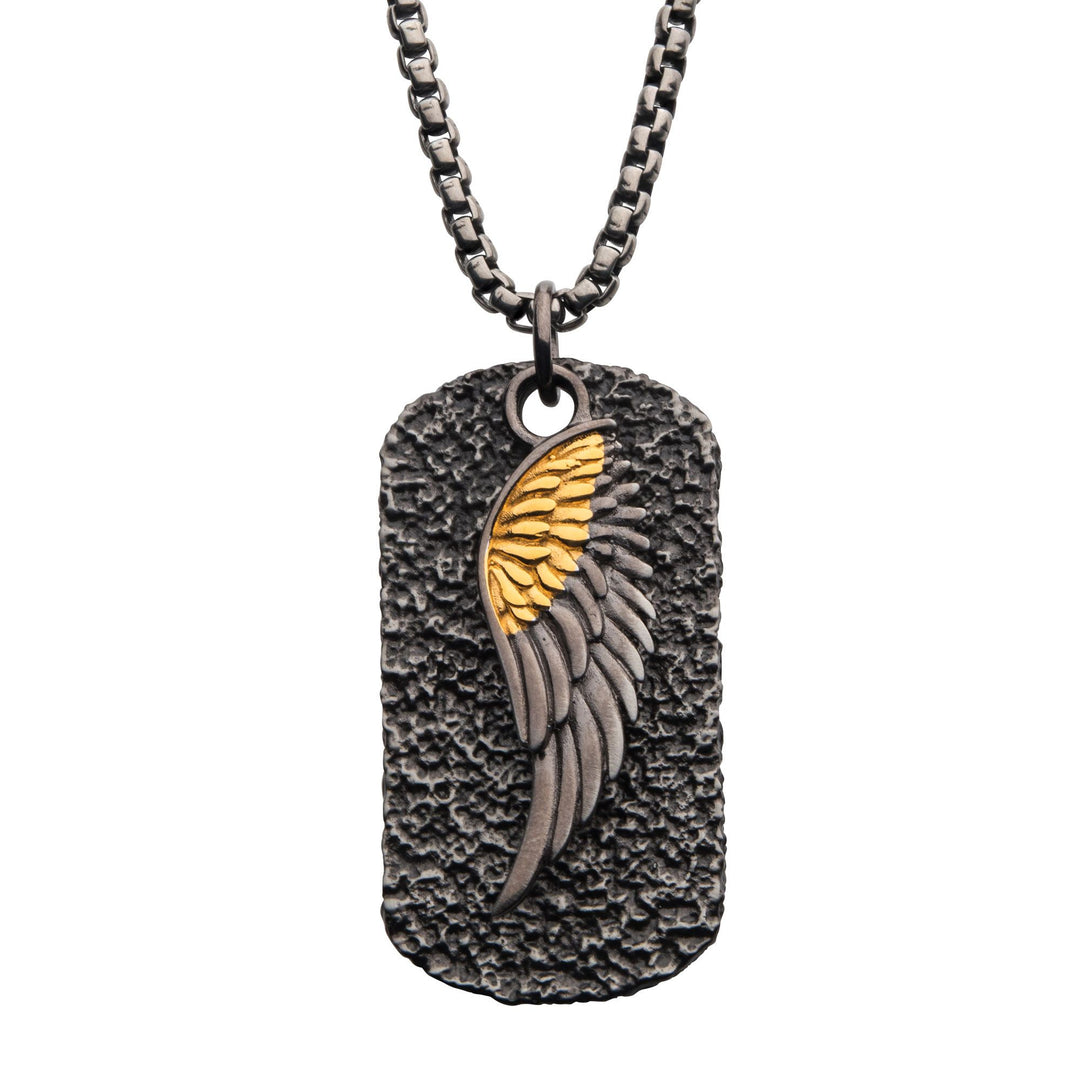 Men’s Gold Wing & Gunmetal Dog Tag Pendant Necklace
