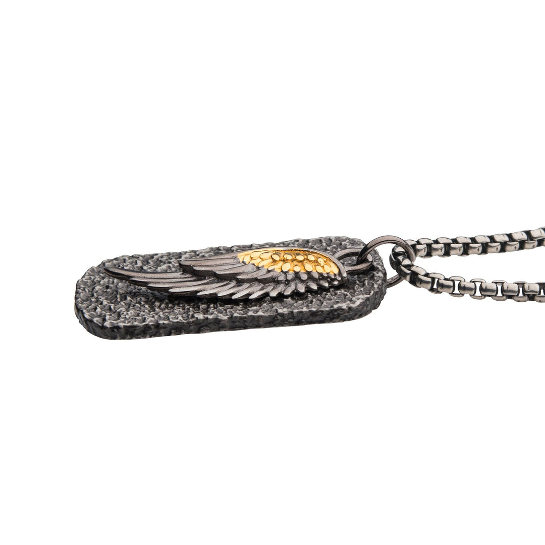 Men’s Gold Wing & Gunmetal Dog Tag Pendant Necklace