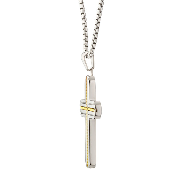 18Kt Gold IP Stainless Steel Rope Inlay Two-tone Cross Pendant with Chain