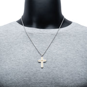 18Kt Gold IP Stainless Steel Rope Inlay Two-tone Cross Pendant with Chain