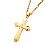 Men's Gold Plated Cross Pendant with Clear CZ