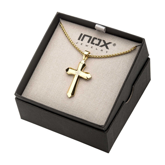 Men's Gold Plated Cross Pendant with Clear CZ