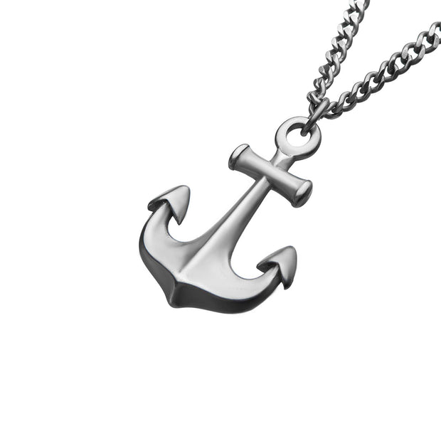 Men's stainless steel antiqued finish nautical anchor pendant