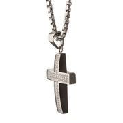  Men's Stainless Steel Cross Pendant with Clear CZ