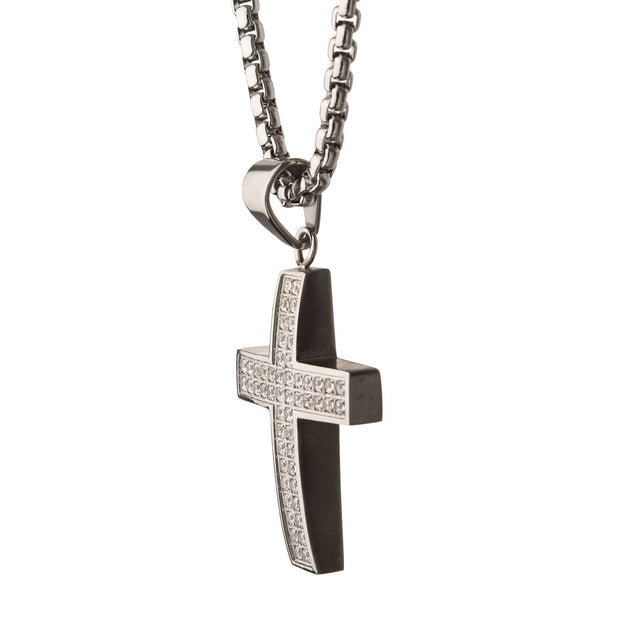  Men's Stainless Steel Cross Pendant with Clear CZ