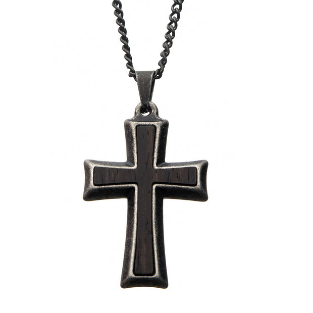 Stainless Steel with Antiqued Finish Cross Pendant