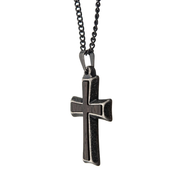 Stainless Steel with Antiqued Finish Cross Pendant