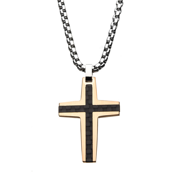 Men's black and rose gold cross pendant 