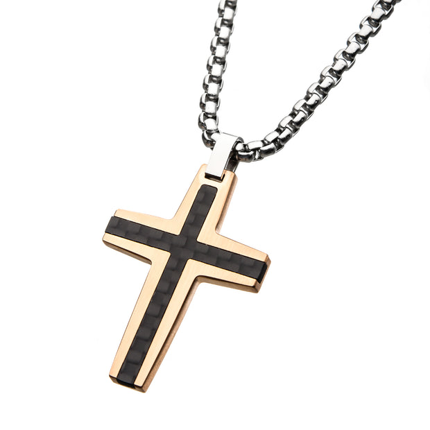 Men's black and rose gold cross pendant 