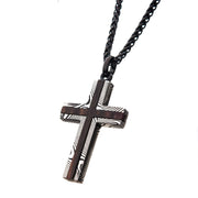Black plated Damascus Cross Pendant with Ebony Wood Inlay