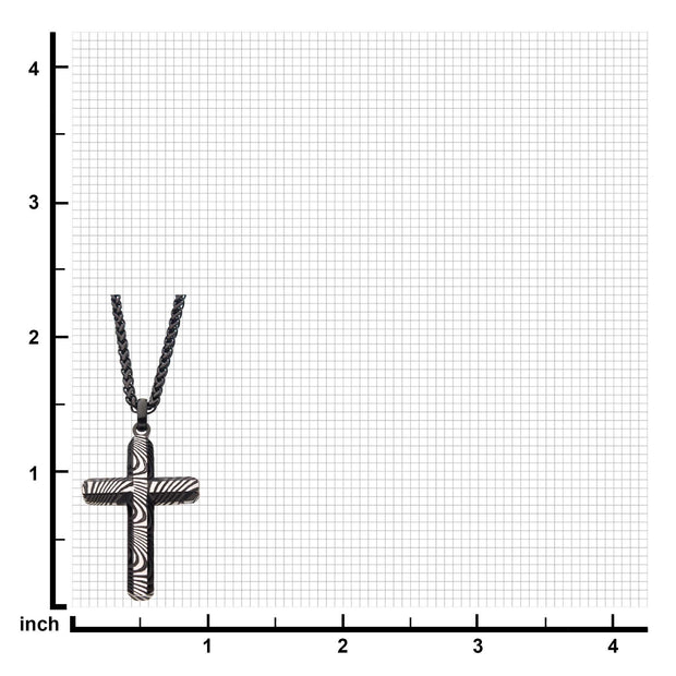 Stainless Steel and Black Plated Damascus Cross Pendant