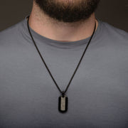 Meteorite Inlay Dog Tag Pendant with Black IP Box Chain