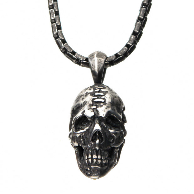Stainless Steel Antique Silver Skull Head Pendant 
