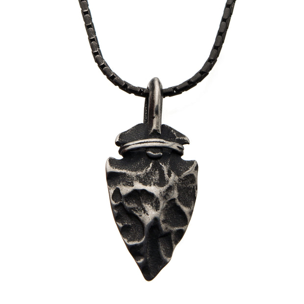 Gunmetal with Antiqued Finish Hammered Arrowhead Pendant