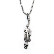 Men's Polished Steel Fishbone Pendant with 24 inch long Hook