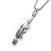 Men's Polished Steel Fishbone Pendant with 24 inch long Hook