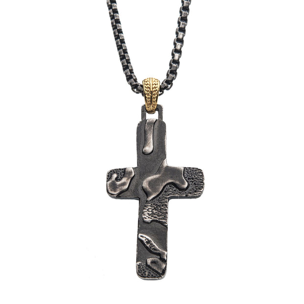 Men's Stainless Steel Gunmetal Plated 3D Canyon Pattern Pendant