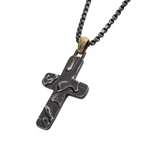 Men's Stainless Steel Gunmetal Plated 3D Canyon Pattern Pendant