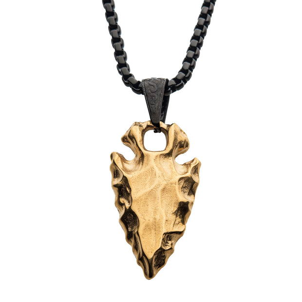 Men's Stainless Steel Polished Gold Plated Chiseled Arrowhead Pendant 