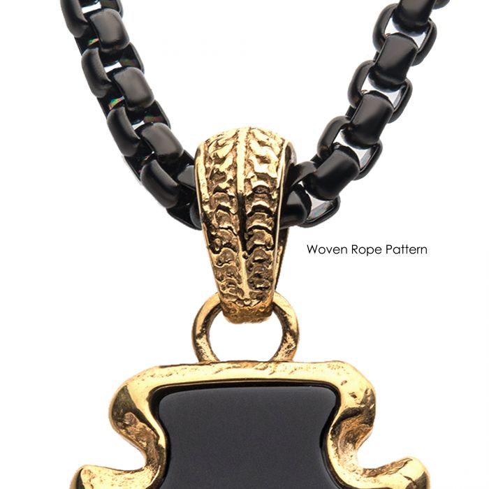 Men's Black Agate Stone with Gold Plated Frame Arrowhead Pendant